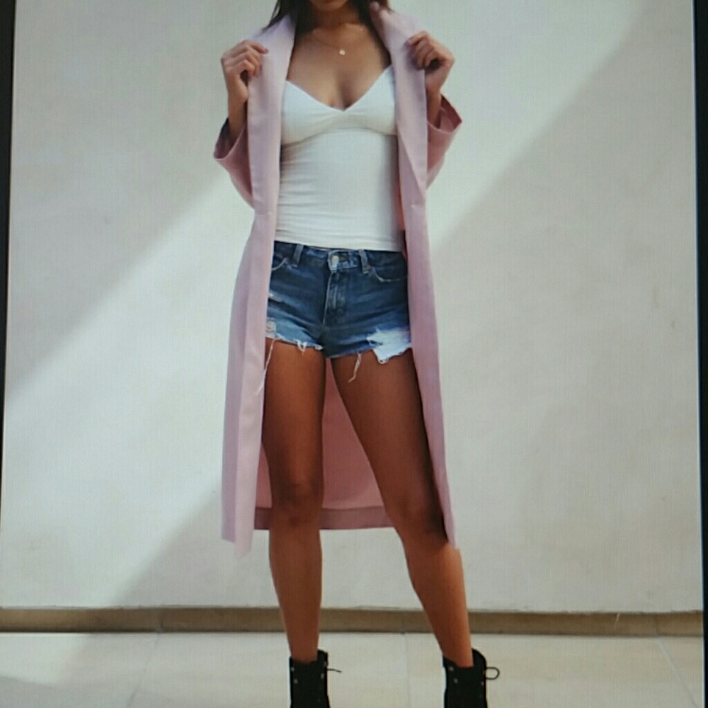 Pink satin long blazer coat - Picture 1 of 8